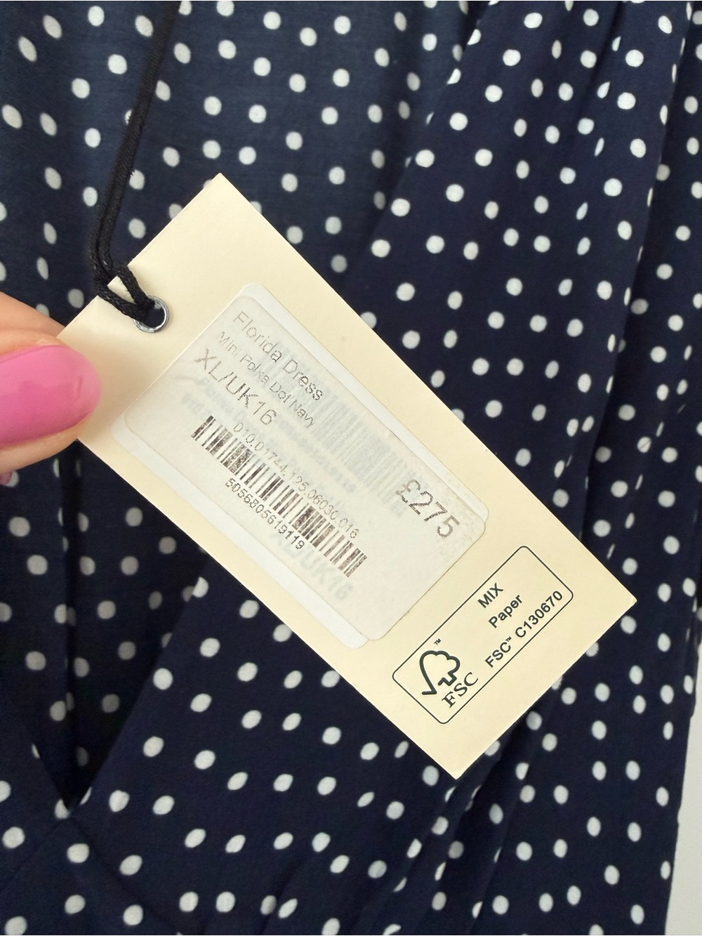 *NWT* RIXO Florida Navy Blue Polka Dot Midi Dress XL/UK 16 - Picture 7 of 7